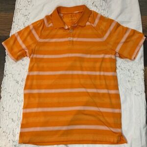 Oakley Mens Regular Fit Striped Golf Polo Shirt Orange White Short Sleeve Medium